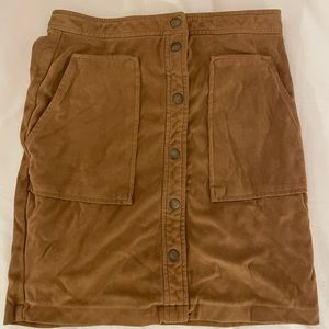 Tan faux suede button front skirt